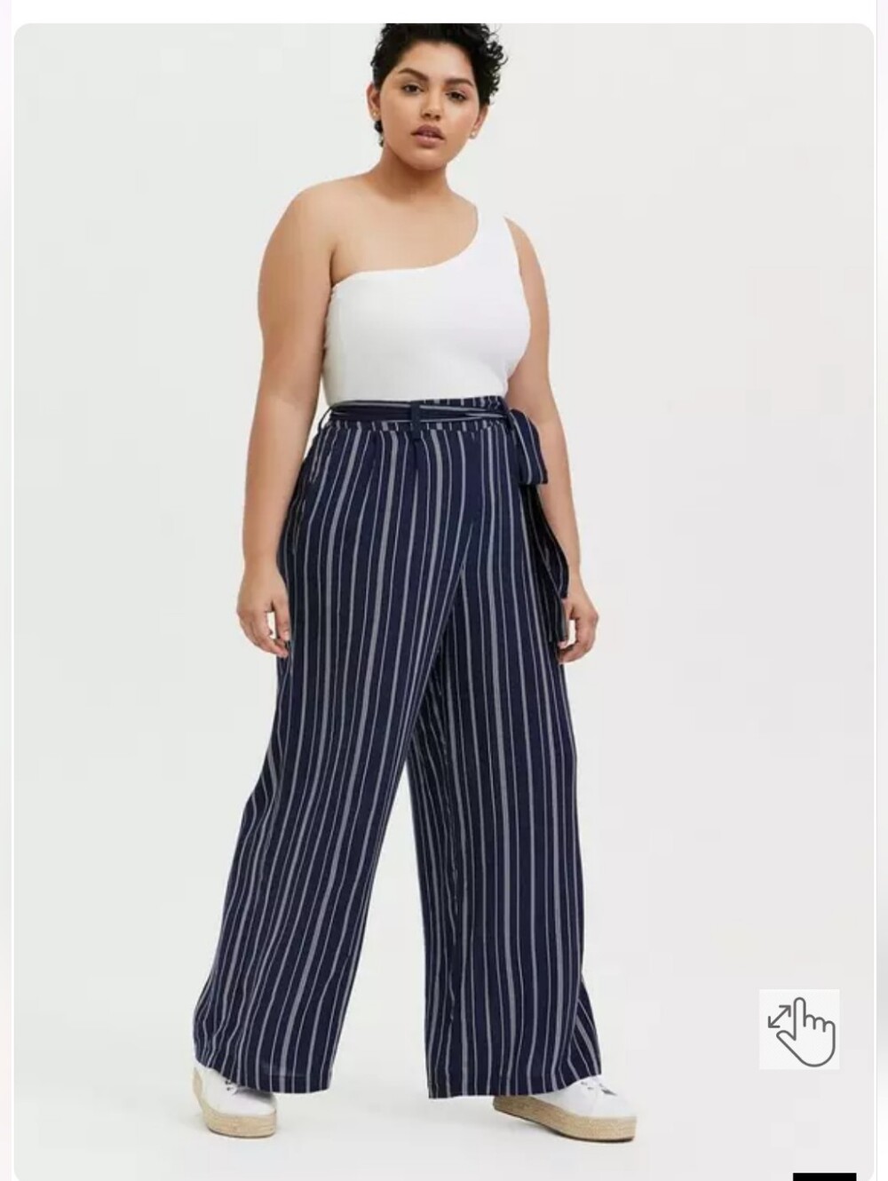 Torrid Pull-On Wide Leg Challis High-Rise Tie- Front Pant Navy Blue/White